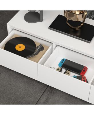 TV stand with 4 drawers, media console with light strip, entertainment center in white wood