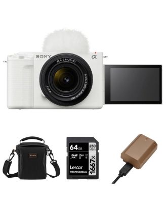 Sony ZV-E1 Full-Frame Interchangeable Lens Mirrorless Vlog Camera with FE 28-60mm f/4-5.6 Lens, White - Bundle with Shoulder Bag, 64GB SD Card,