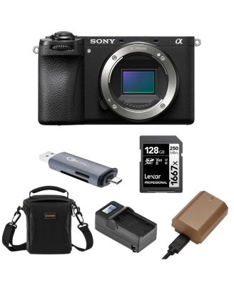 Alpha a6700 Mirrorless Camera Body Bundle with Shoulder Bag, 128GB SD Card, Card Reader, Extra Battery, Charger
