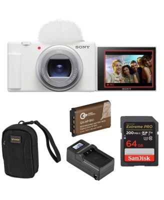 ZV-1 II Vlog Camera for Content Creators and Vloggers, Bundle With Extra Battery, Smart Charger With Screen, 64GB SD Card, Slinger Camera