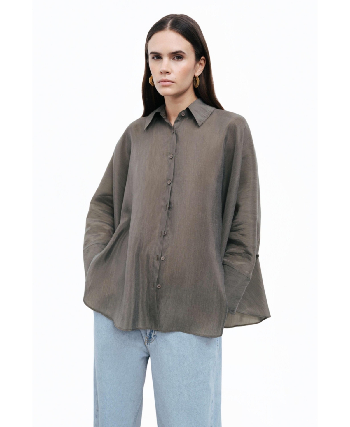 Women's Embroidered Flowy Shirt - Black
