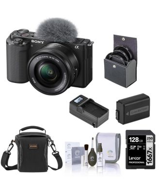 Sony ZV-E10 Mirrorless Vlog Camera with 16-50mm Lens, Black - Bundle with 128GB SD Card, Shoulder Bag, Extra Battery, Charger, 40.5mm Filter Kit,