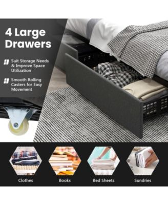 Upholstered LED Bed Frame with Headboard and 4 Drawers-Twin Size