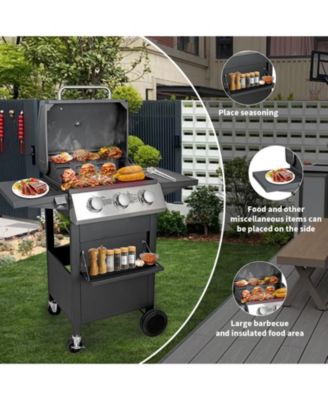 3-Burner Free Standing Stailless Liquid Propane 30000 BTU Gas Grill with Cabinet