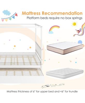 Full Size Canopy Bed with Trundle Wooden Platform Bed Frame Headboard