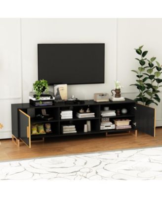 TV Stand with 2 Doors and Metal Handles and Feet, Media Console, Entertainment Center