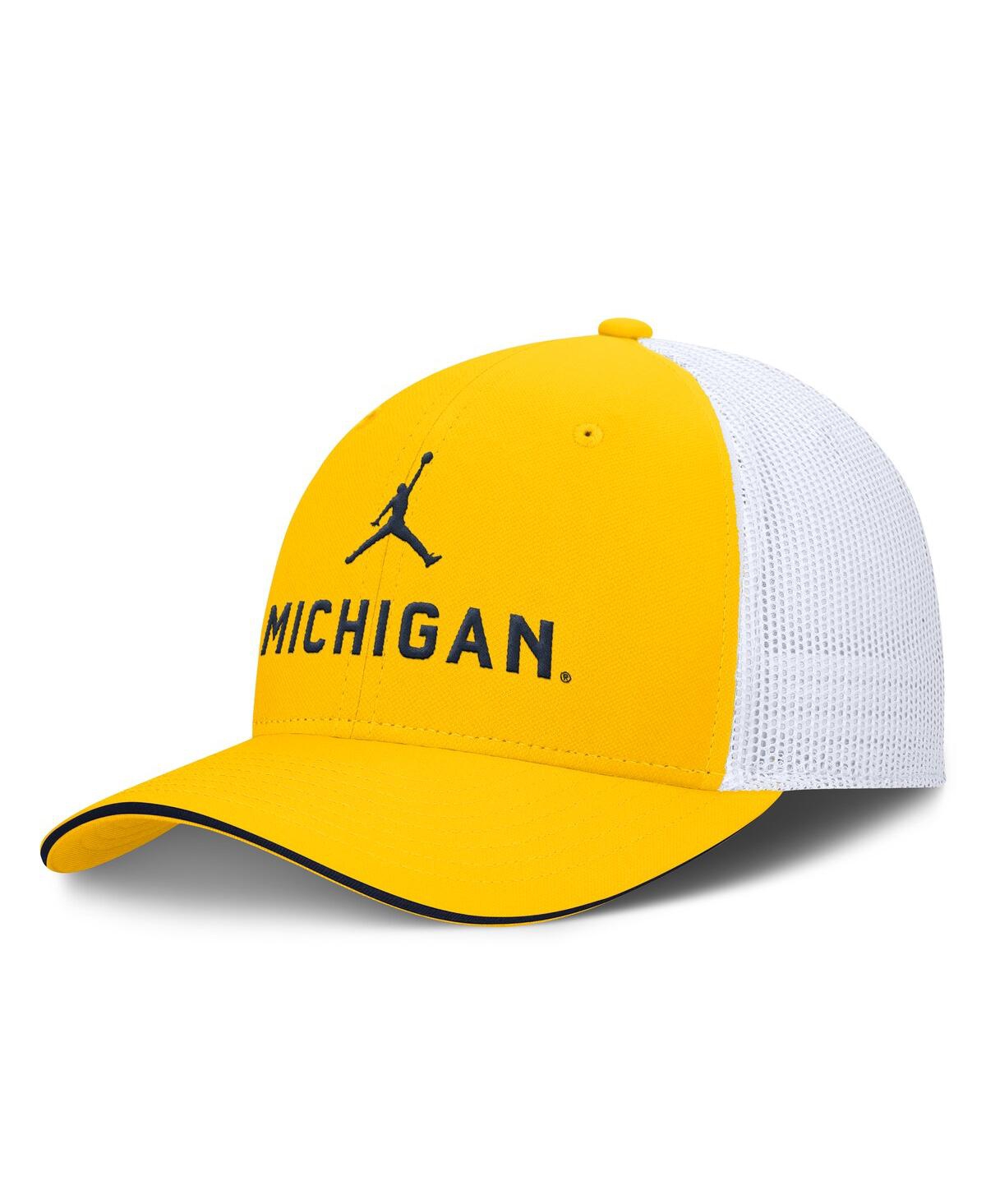 JORDAN MEN'SÂ MAIZE/WHITE MICHIGAN WOLVERINES RISE ADJUSTABLE TRUCKER HAT 