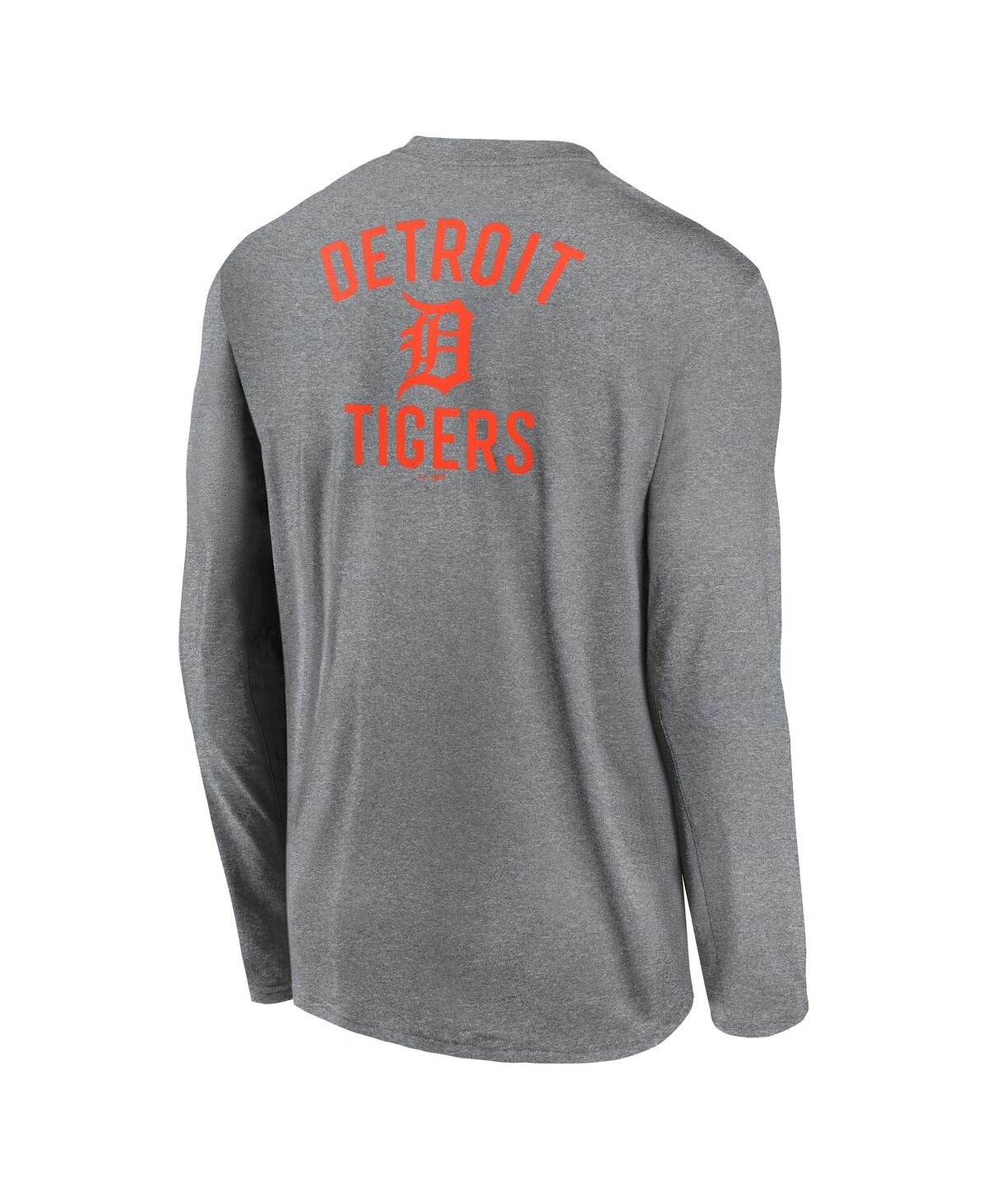 Nike Men's Heather Charcoal Detroit Tigers 2-hit Legend Performance Long Sleeve T-shirt In Heather Charcoal