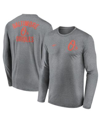 Nike - Men's Heather Charcoal Baltimore Orioles 2-Hit Legend Performance Long Sleeve T-Shirt