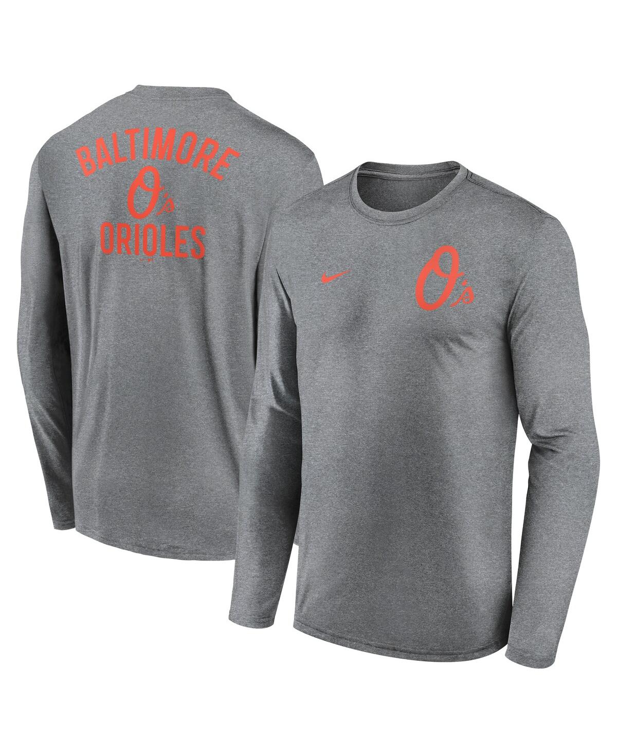 Nike Men's Heather Charcoal Baltimore Orioles 2-hit Legend Performance Long Sleeve T-shirt In Heather Charcoal