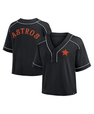 Fanatics - Women's Black Houston Astros Oversized Champ Game Midi Cropped V-Neck T-Shirt