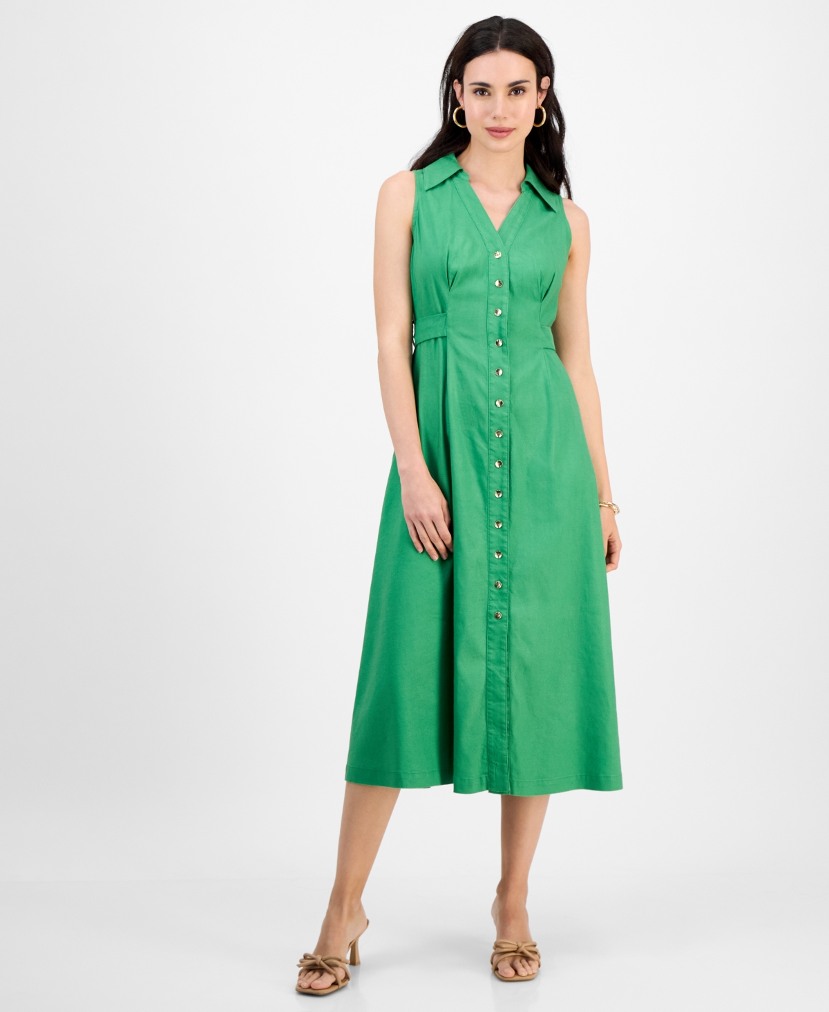 Inc International Concepts Petite Belted Linen-blend Sleeveless Shirtdress, Created For Macy's