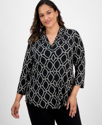 Plus Size Printed  V-Neck Top, Exclusive at Macy's