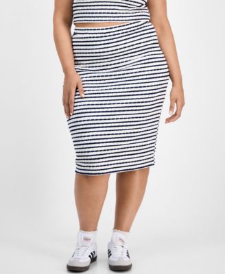 Trendy Plus Size Striped Midi Pencil Skirt 