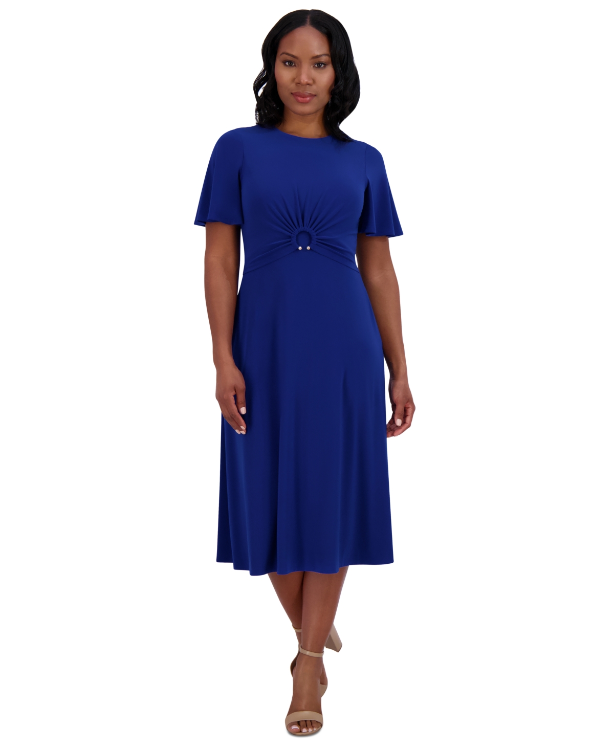 Petite Round-Neck Midi Jersey Dress - Royal