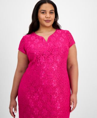 Plus Size Sequined Lace Gown