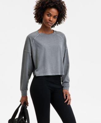 Women's Distressed Long-Sleeve Cropped Top