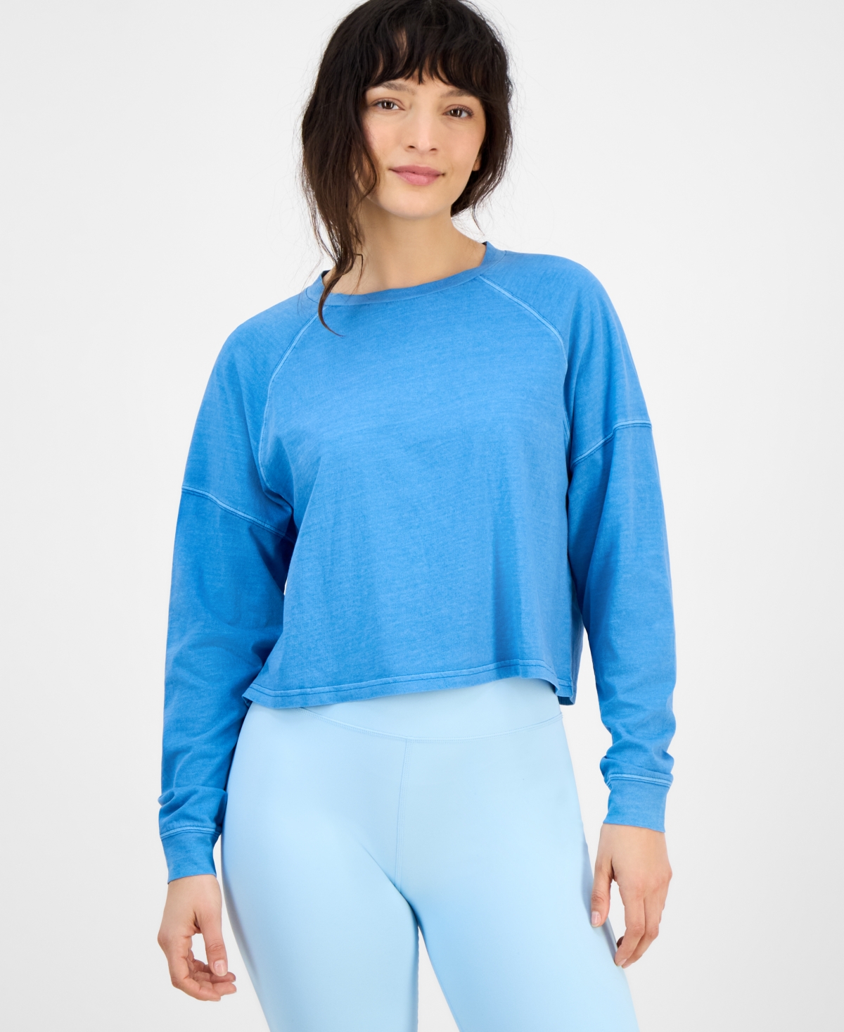 Women's Distressed Long-Sleeve Cropped Top, Exclusively at Macy's - Silent Breeze