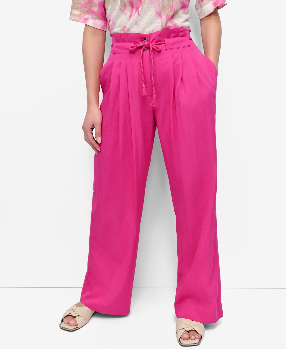 Women's Tie-Front Wide-Leg Pants - Vivid Pink