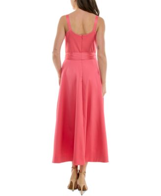 Women's Floral-Trim Bow-Waist Midi Dress