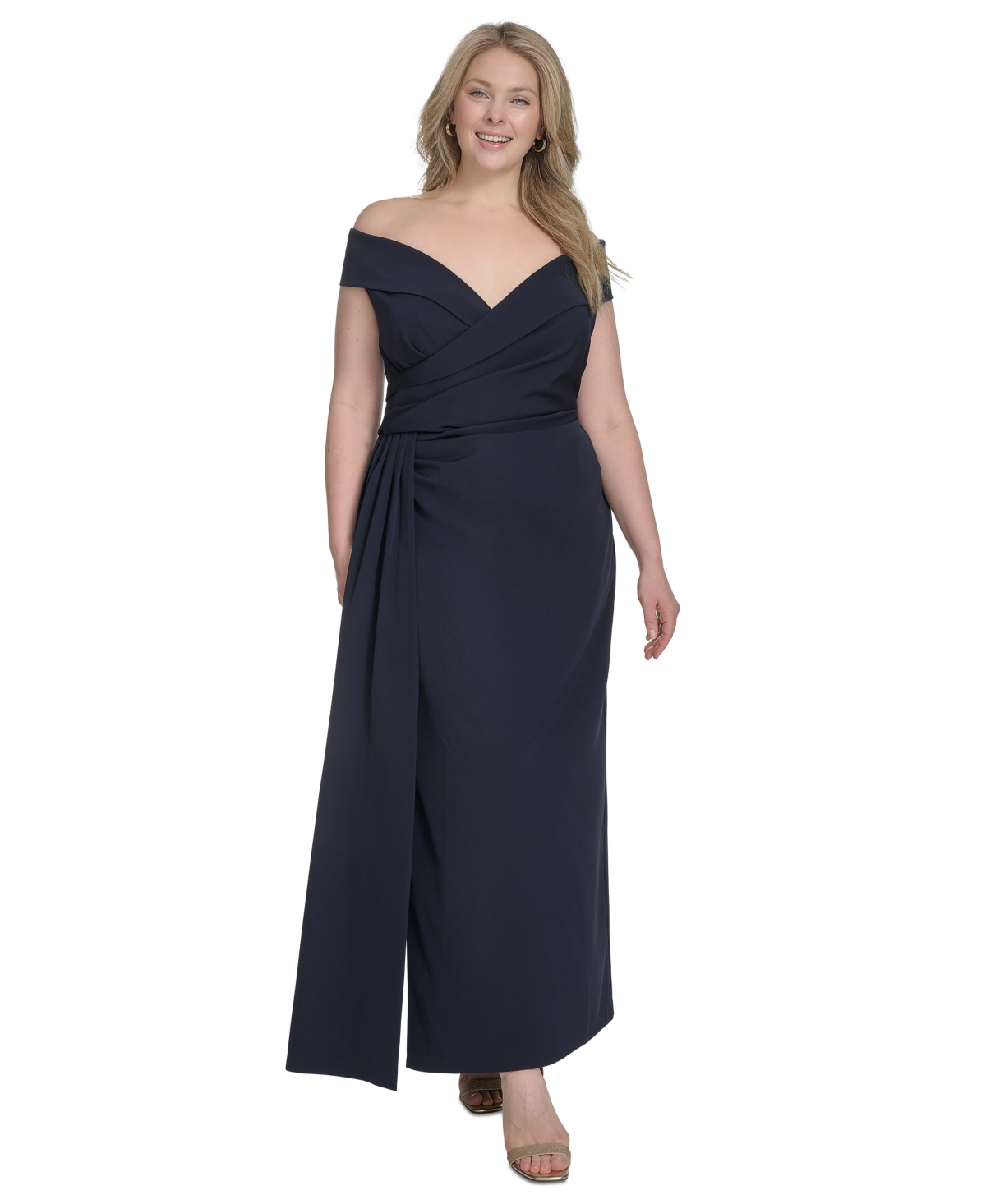 ELIZA J PLUS SIZE OFF-THE-SHOULDER SWEETHEART SIDE-SPLIT GOWN 