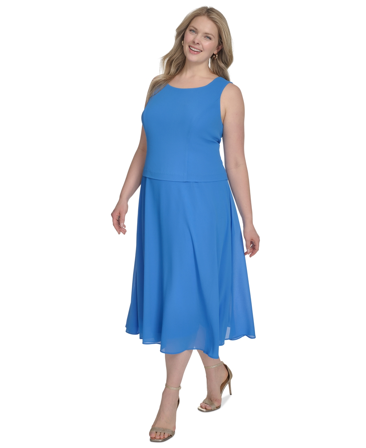 Jessica Howard Women's 2.pc Jewel-neck Midi Dress & Lace 3/4-sleeve Jacket In Blue
