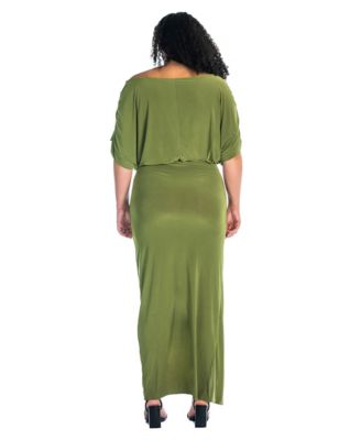 Plus Size Boat Neck Batwing Sleeve Slit Maxi Dress