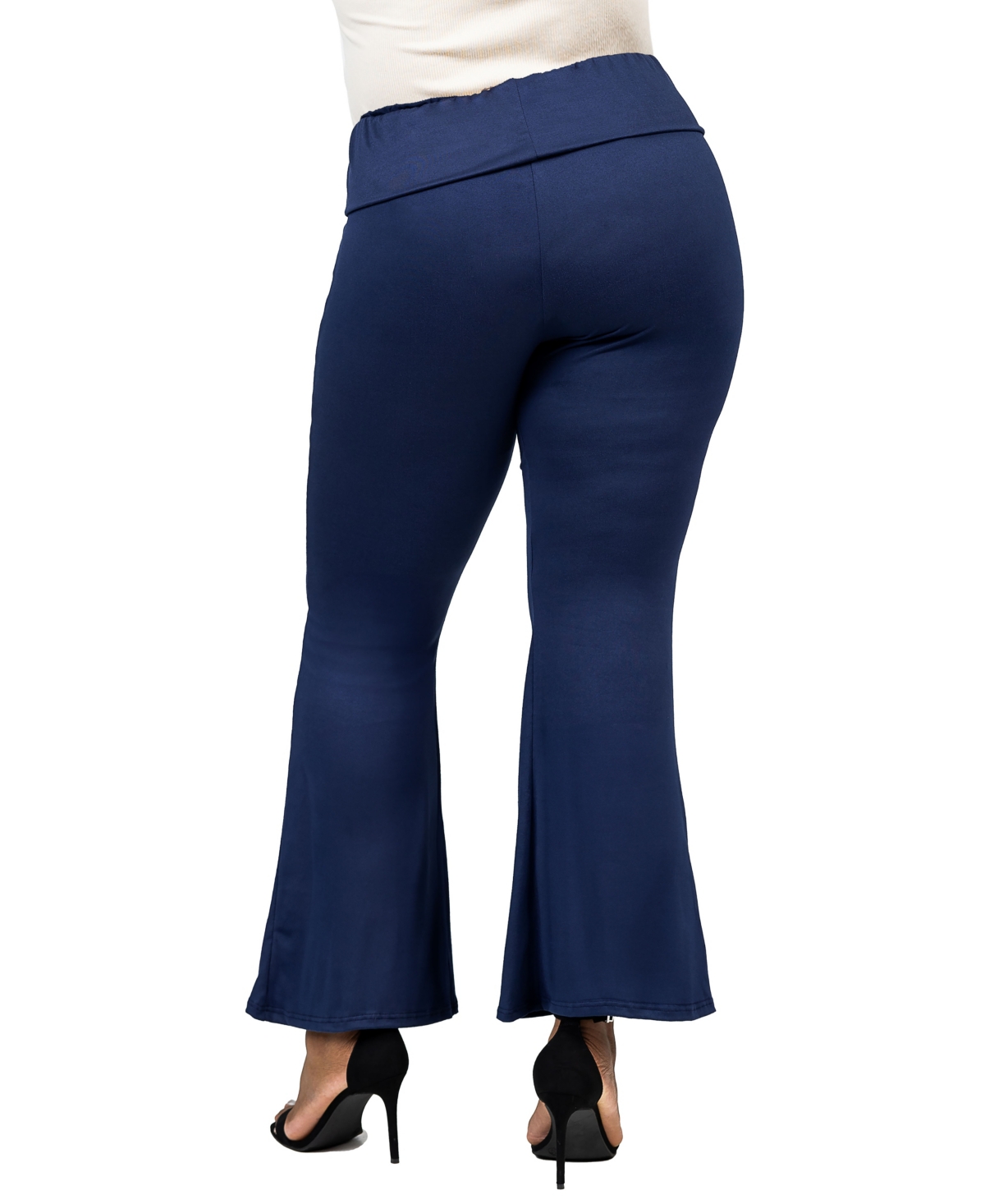 24SEVEN COMFORT APPAREL PLUS SIZE BLACK BELL BOTTOM FOLD OVER WAIST SWEATPANTS 