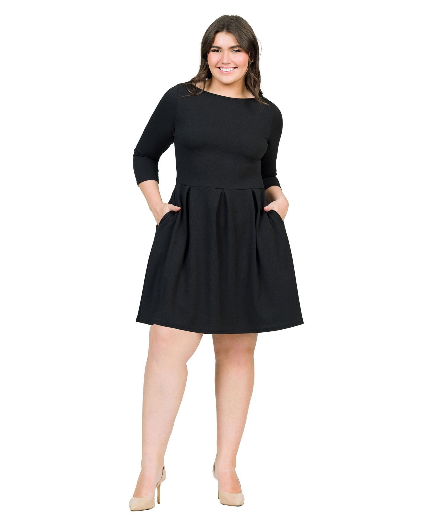 Женское платье 24seven Comfort Apparel Plus Size Perfect Fit and Flare Pocket, цвет: Чёрный — фото 1