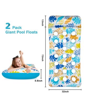 2 Piece Float Set Lounger Inflatable Pool Floats Reclining Chair Pedal Cup Holder White Blue