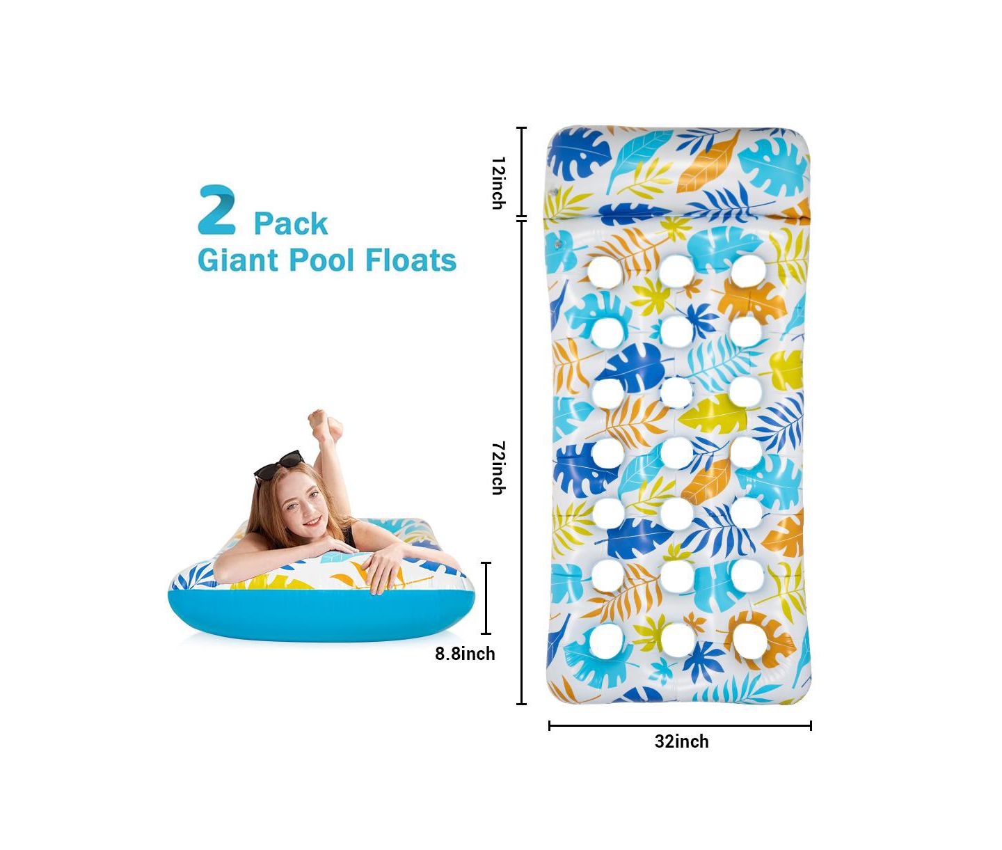 Детские игрушки Cowin 2 Piece Float Set Lounger Inflatable Pool Floats Reclining Chair Pedal Cup Holder White Blue — фото 3