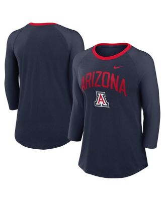 Nike - Women's Navy Arizona Wildcats 3/4-Sleeve Raglan Tri-Blend Top