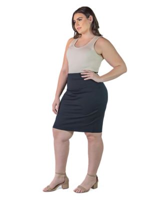 Plus Size Solid Color Elastic Waist Knee Length Pencil Skirt