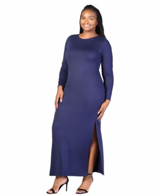 Plus Size Long Sleeve Side Slit Fitted Maxi Dress