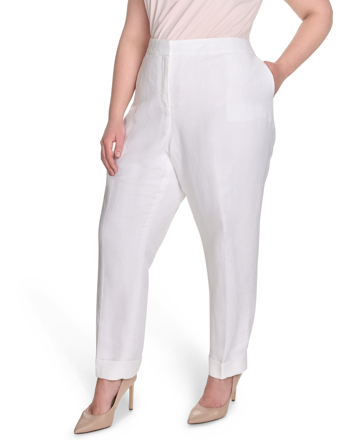 Calvin Klein Plus Size Mid Size Straight-leg Pants In White