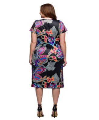 Plus Size Knee Length Short Sleeve Faux Wrap Dress