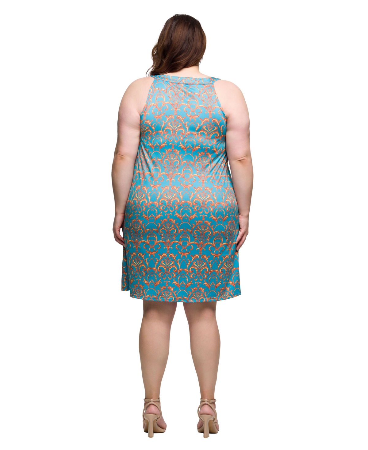 24seven Comfort Apparel Plus Size Sleeveless Knee Length Shift Dress In Blue Multi