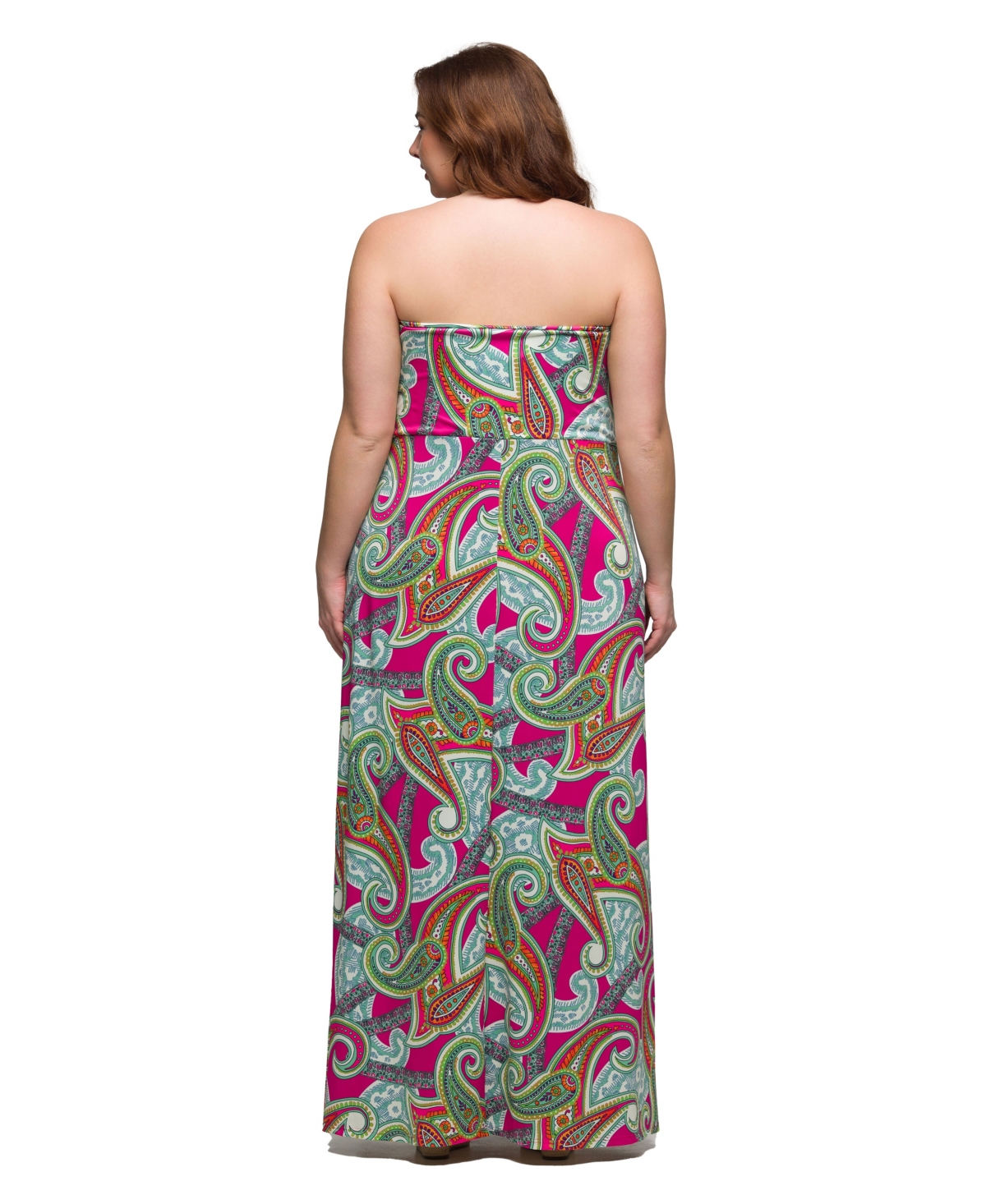 24SEVEN COMFORT APPAREL PLUS SIZE A-LINE STRAPLESS MAXI DRESS WITH POCKETS 