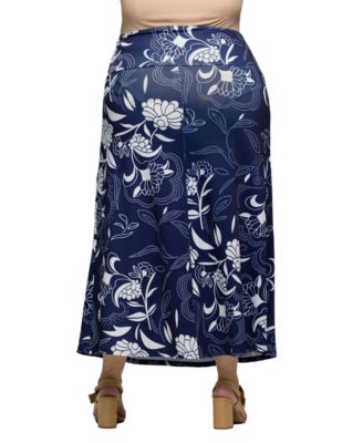 Plus Size Elastic Waist A-Line Maxi Skirt