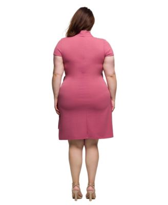 Plus Size Mandarin Collar Knee Length Wrap Dress