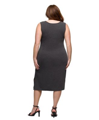 Plus Size Fitted Sleeveless Side Slit Midi Dress