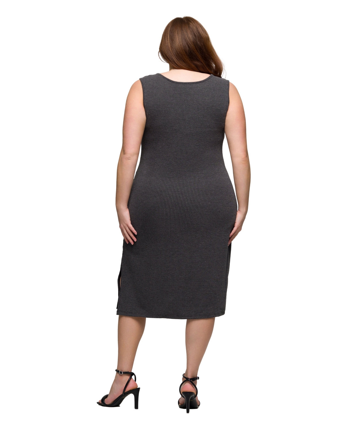 24seven Comfort Apparel Plus Size Fitted Sleeveless Side Slit Midi Dress