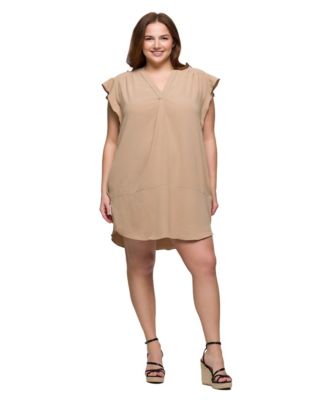 Plus Size V-Neck Cap Sleeve Knee Length Pocket Dress