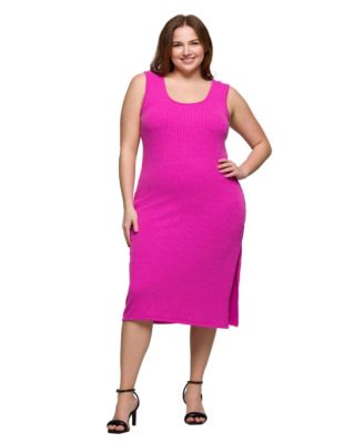 Plus Size Fitted Sleeveless Side Slit Midi Dress