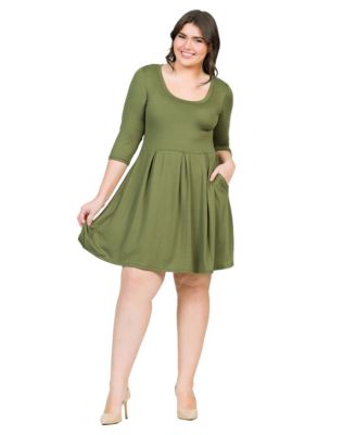Plus Size Fit and Flare Elbow Sleeves Dress