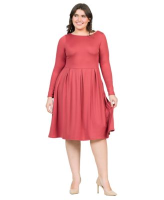Plus Size Long Sleeve Fit and Flare Midi Dress