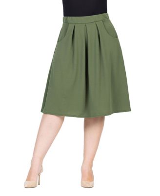 Plus Size Elastic Waist Pleated Knee Length Pocket Skirt