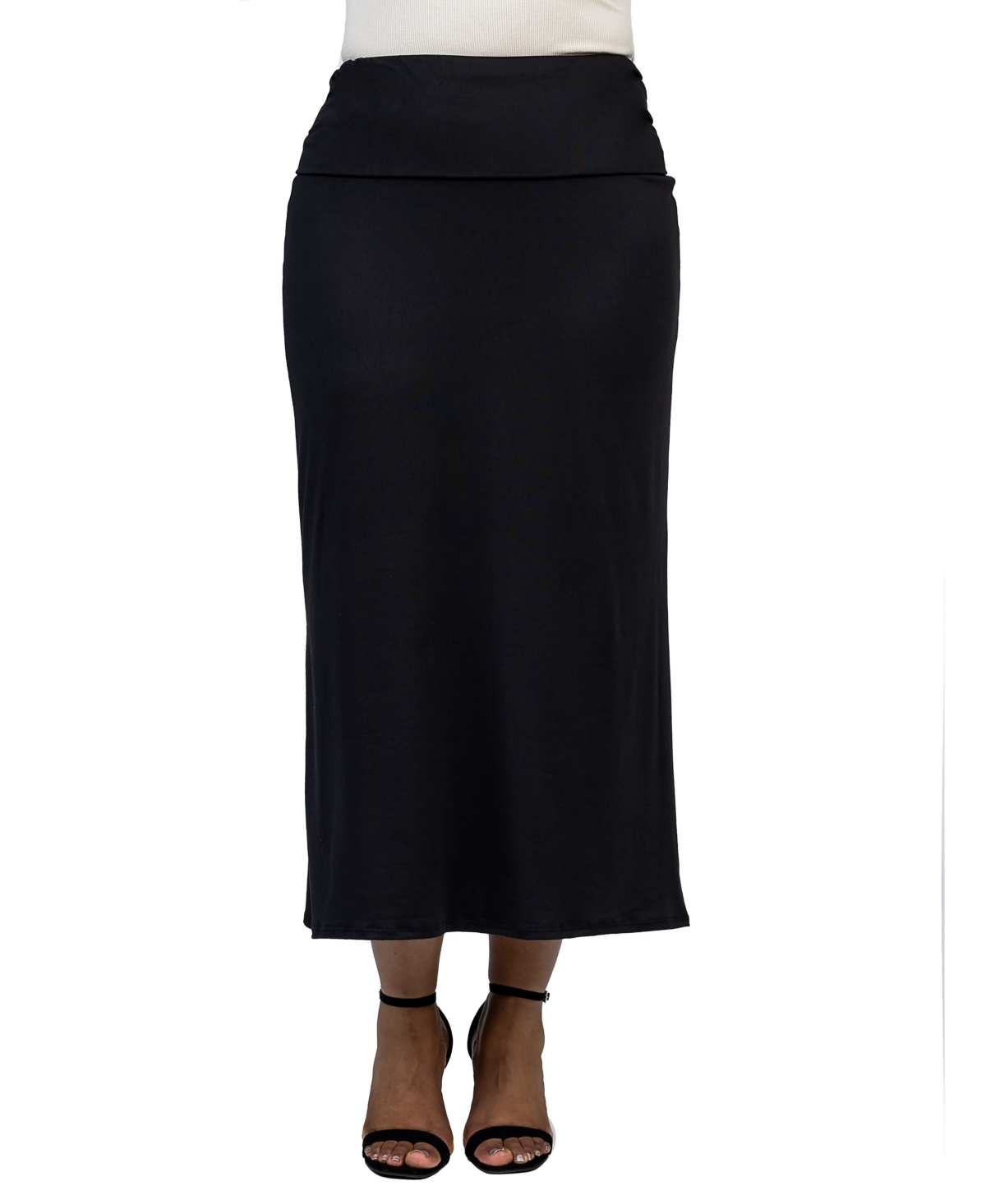 Shop 24seven Comfort Apparel Plus Size Comfortable Fold Over Maxi Skirt In Black