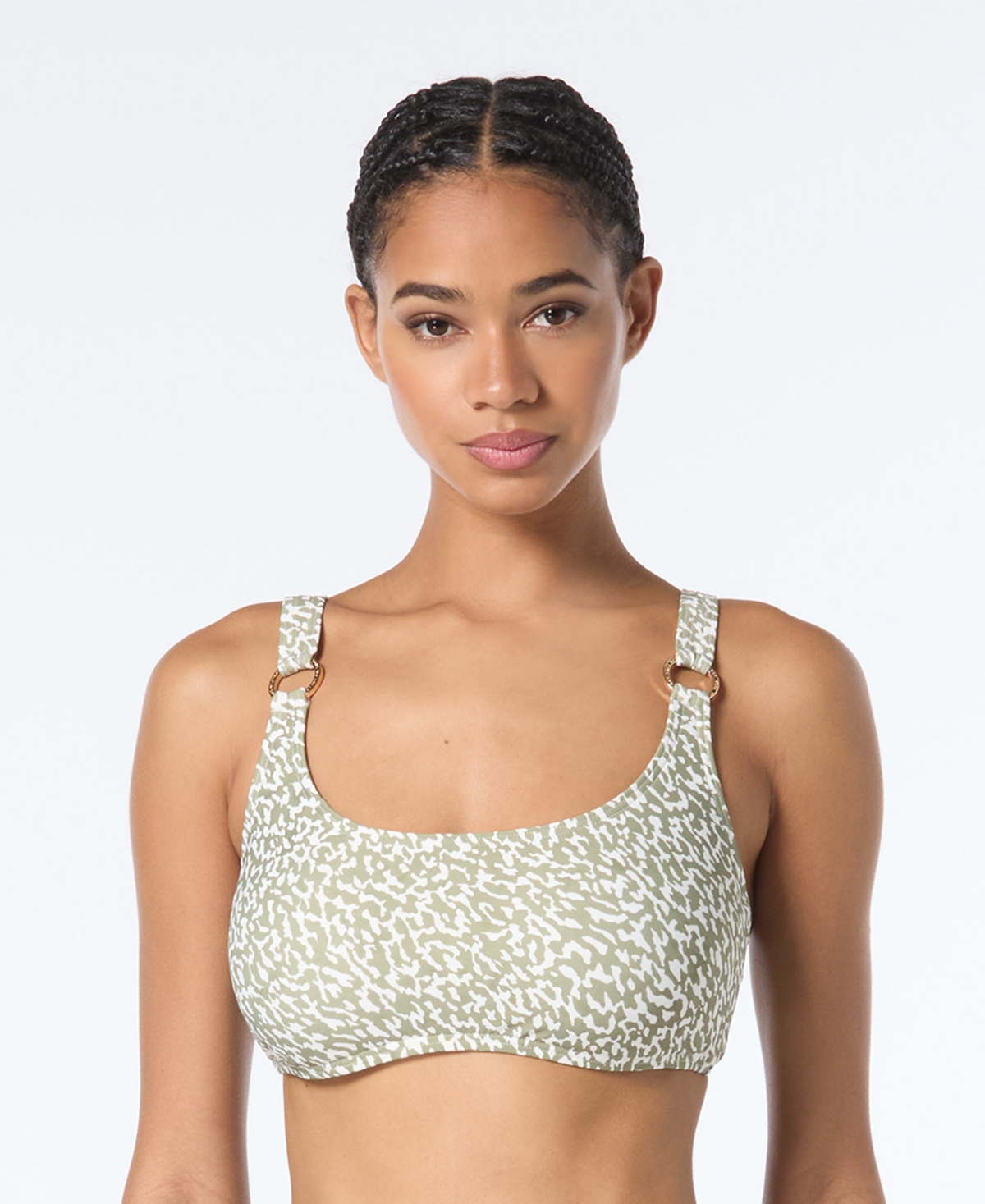 Michael Michael Kors Women's Printed Scoop-Neck Bikini Top - Safari Green