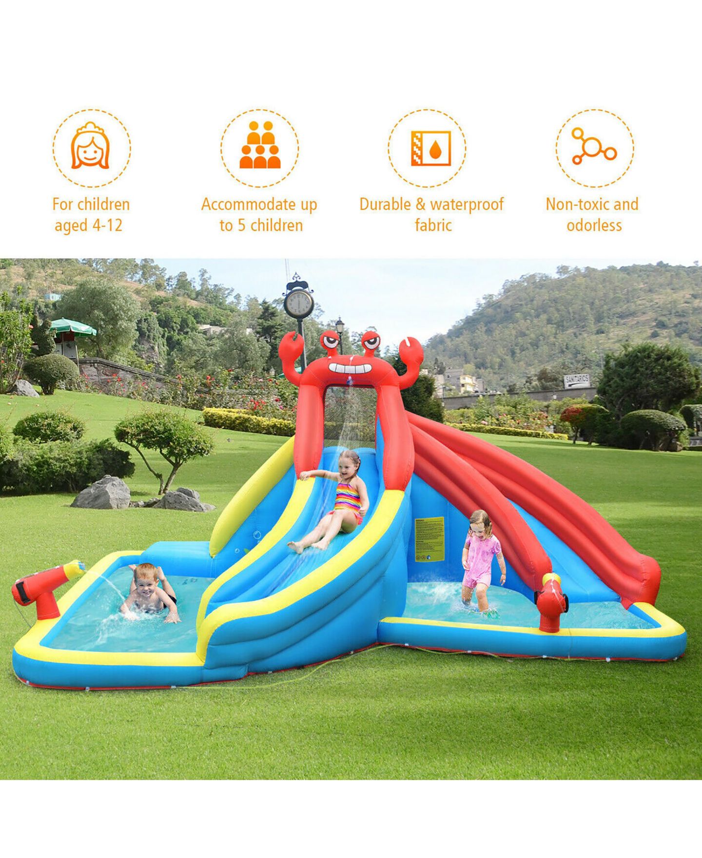 Детская игрушка Costway Inflatable Dual Slide Splash Pool Water Slide Bounce House, 197"L x 157.5"W x 98.5"H, For Up to 5 Children, от 4 лет, цвет: Синий — фото 6